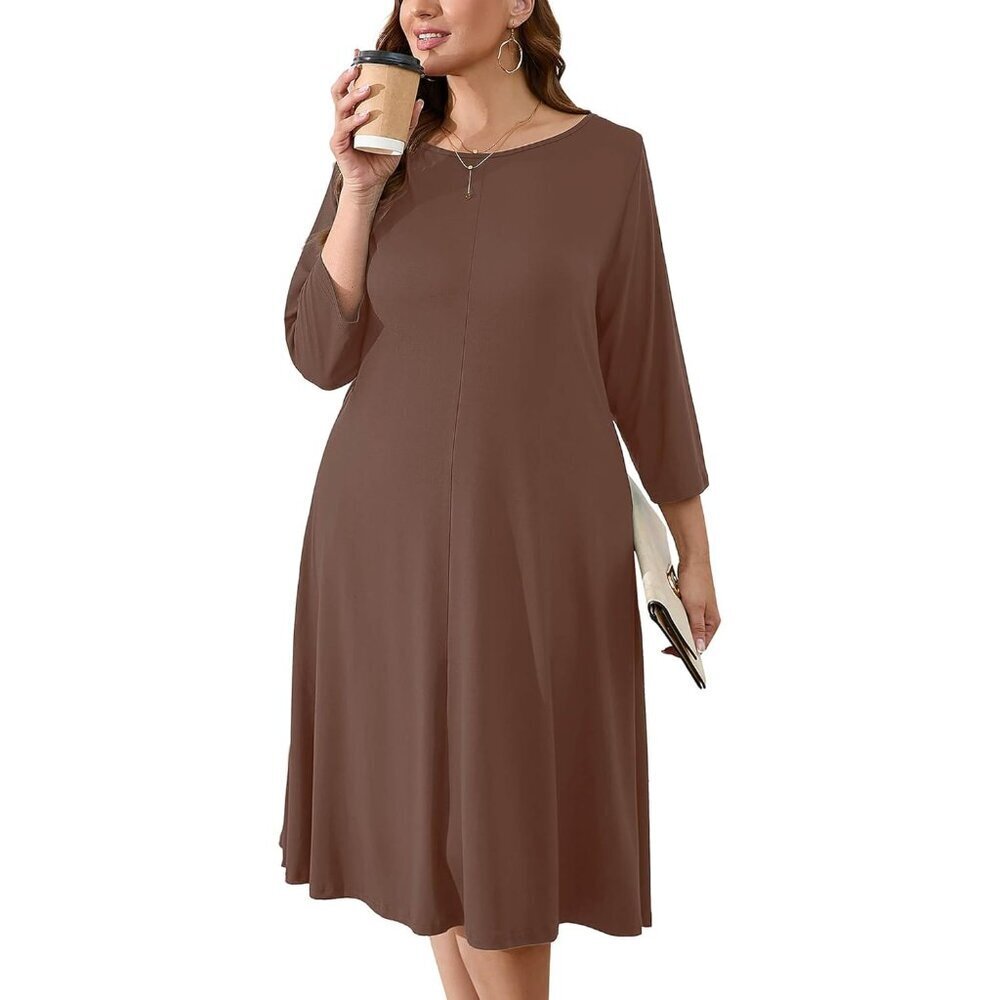 Women's Plus Midi Dress Polyester Spandex Casual Elegant Pockets 5X